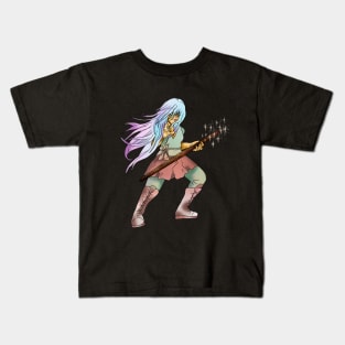 Druid elf girl with wood staff Kids T-Shirt